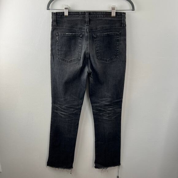AG THE ISABELLE BUTTON-UP High Rise Straight Crop Jeans Raw Uneven Hems Black 27 - Picture 4 of 11